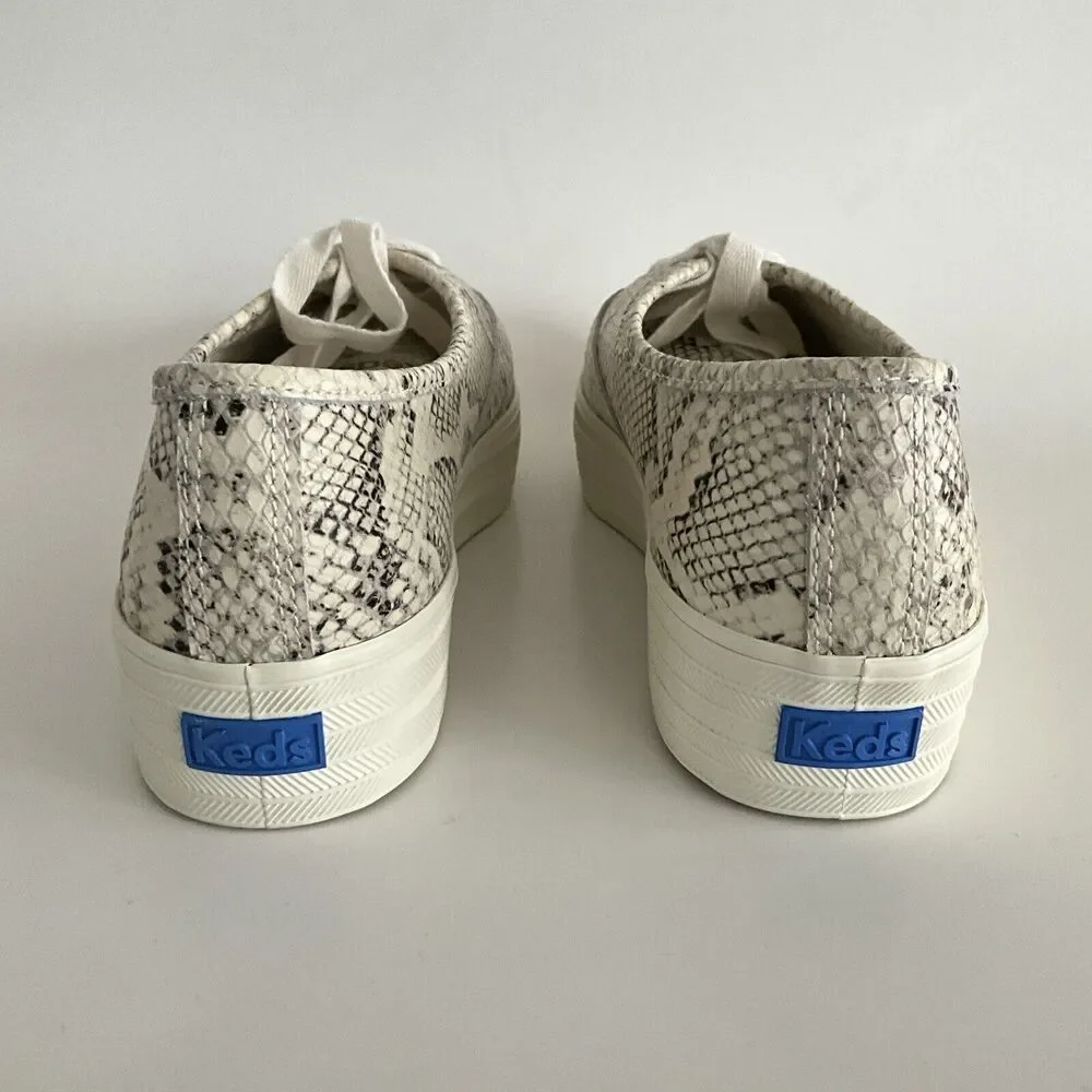 Keds Leather Platform Sneakers Snake Print Point-toe Light Beige 8